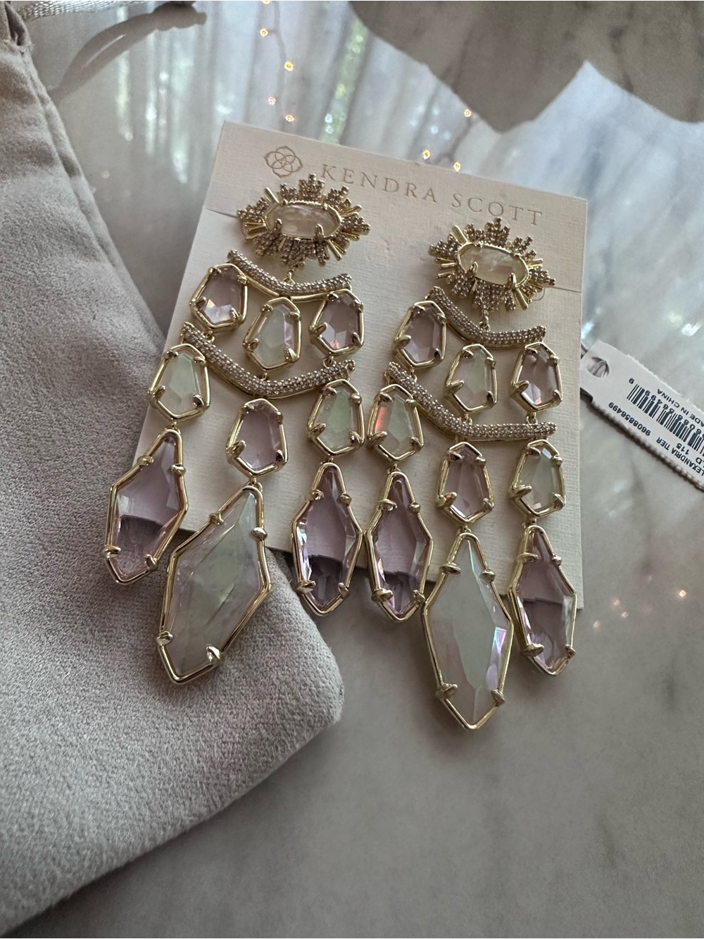 Kendra Scott Gold Iridescent Pink/Lavender Alexandria Chandelier Earrings - Picture 3 of 10